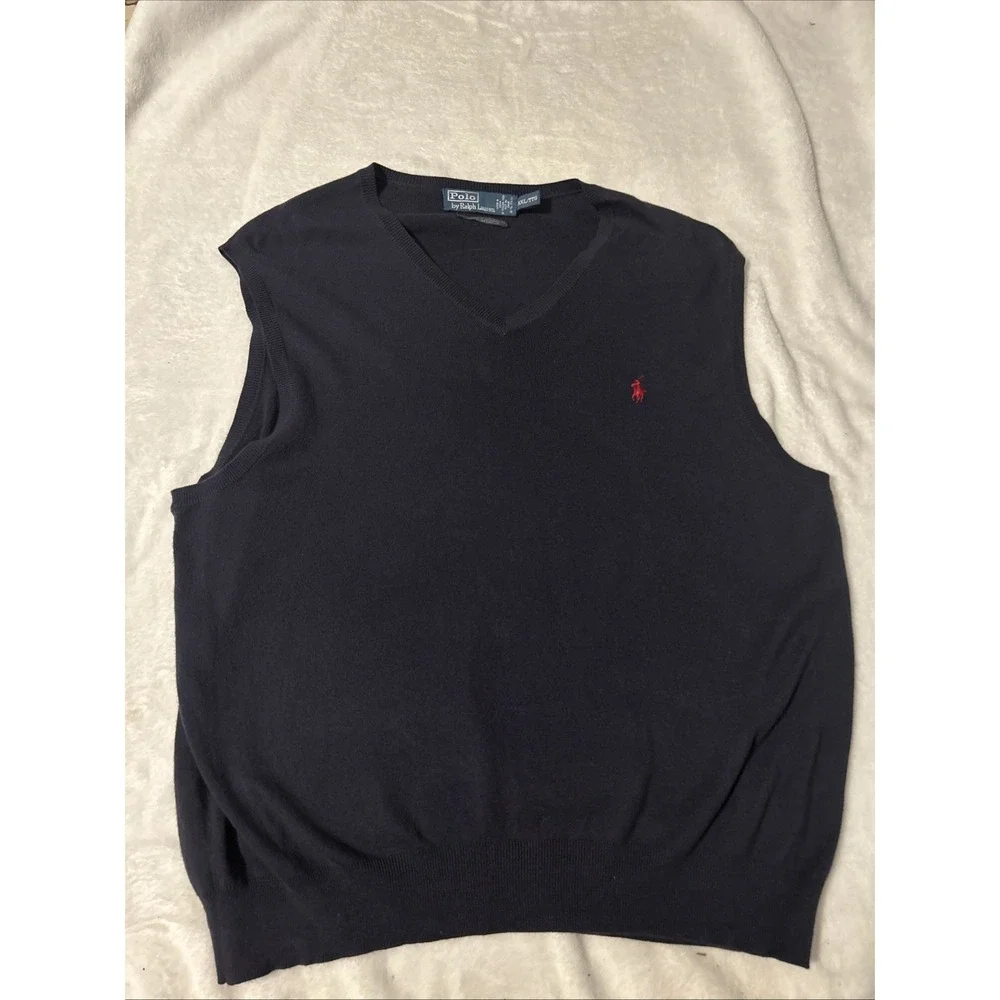Polo Ralph Lauren Vest Men's 2XL Blue Sleeveless Pima Cotton Golf Red Pony